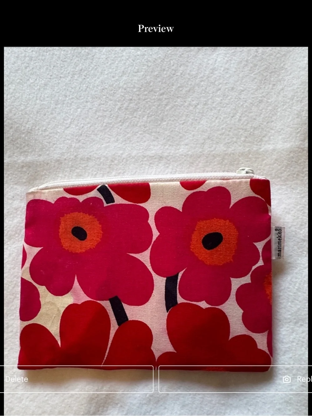 Marimekko Unikko Zip Pouch Cosmetic Bag 8”x6”
